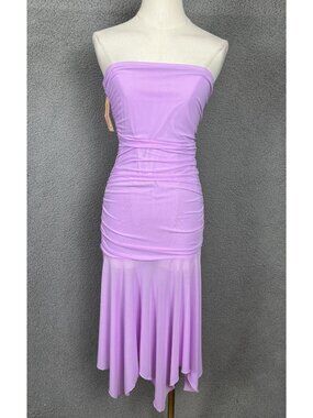 Sheseeworld  Women's Strapless Ruched Mesh Midi Dress Lilac Size Med NWT's